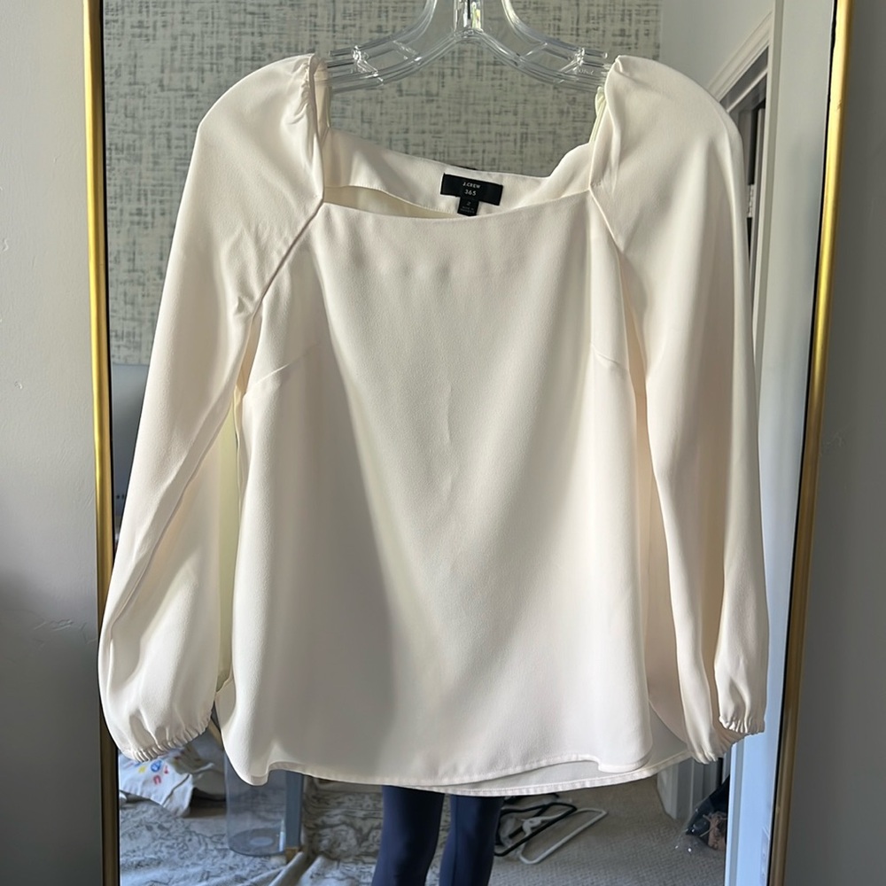 J.Crew white puff sleeve square neckline top